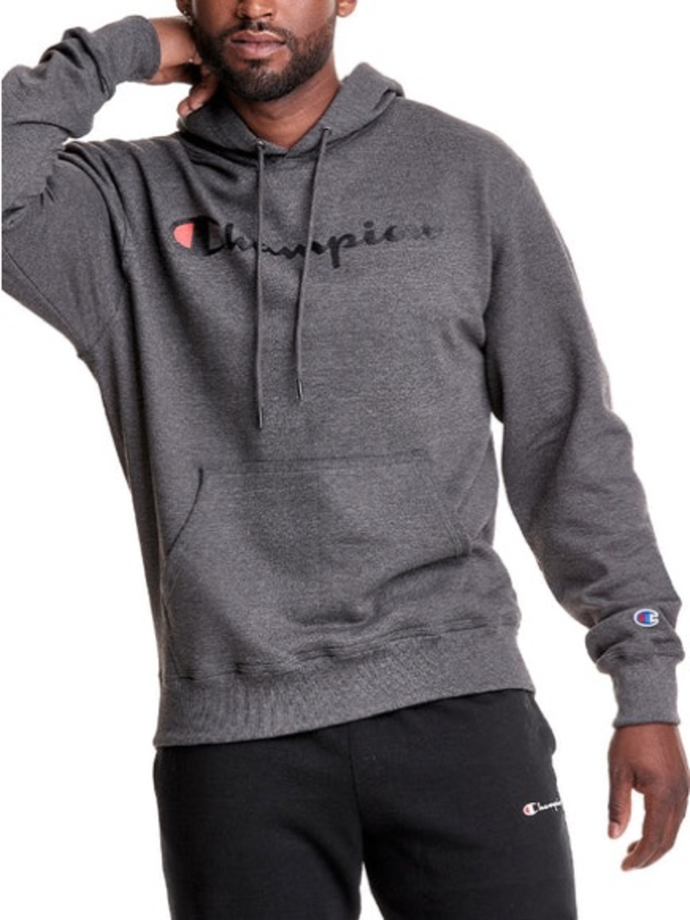 Champion Dark Gray Pullover Hoodie with Script Logo